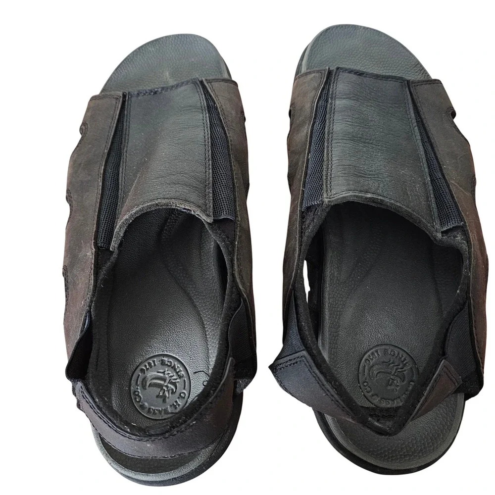 GH Bass Ithaca Mens‎ Leather Sandals Black Brown Fisherman Slingback Size 12M
